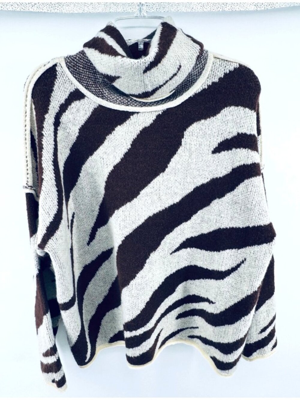 POL Brown Zebra Print Oversized Cowl Neck Sweater Size Large New $70